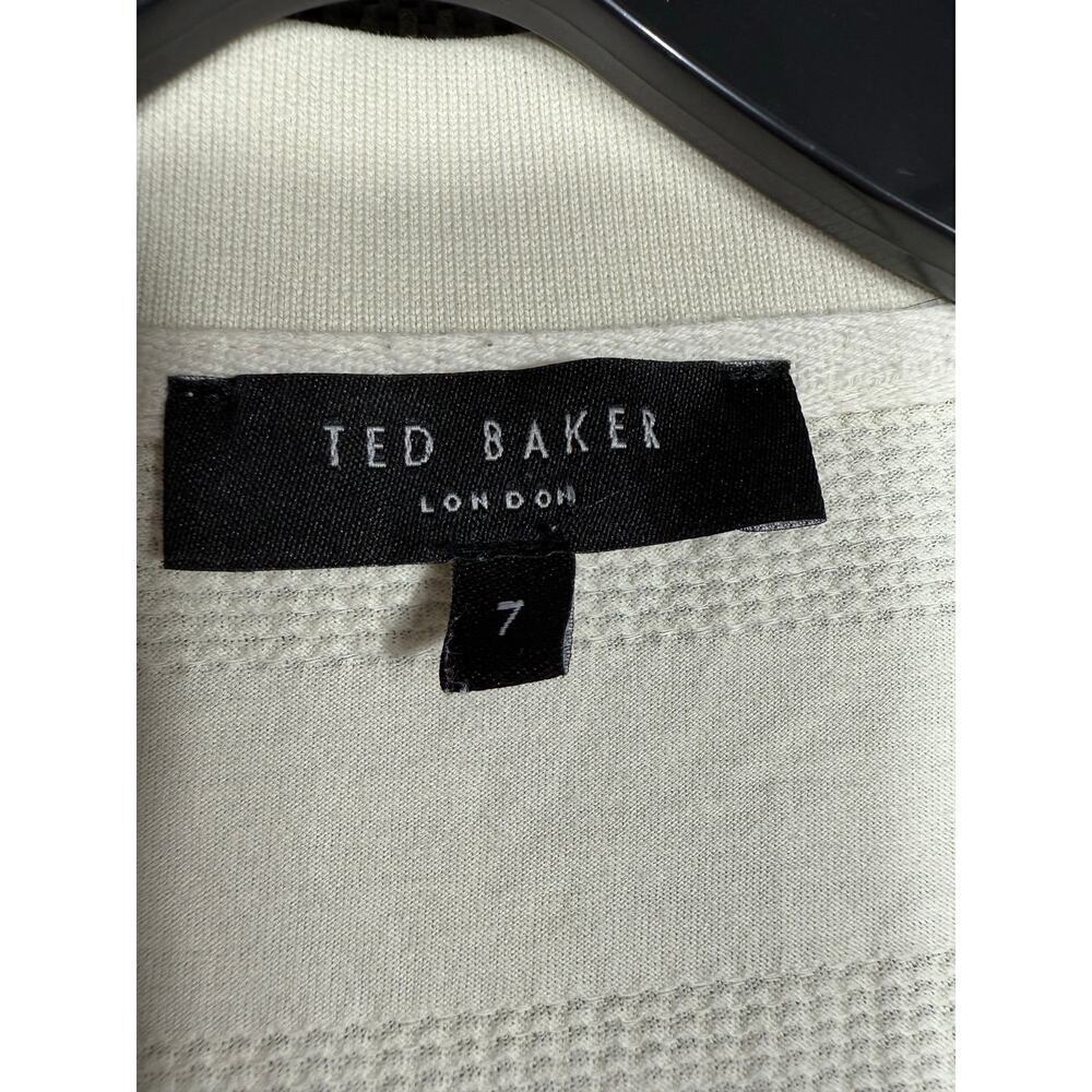 Ted Baker London Men’s Polo Shirt Size 7 (XL) White Textured Stripe Cotton Blend - Picture 5 of 8